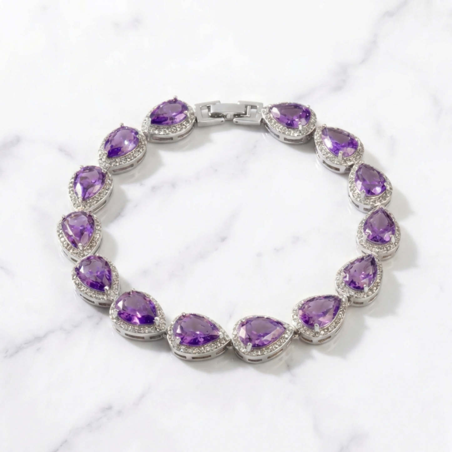 Tear Drop Bracelet - Silver/Purple