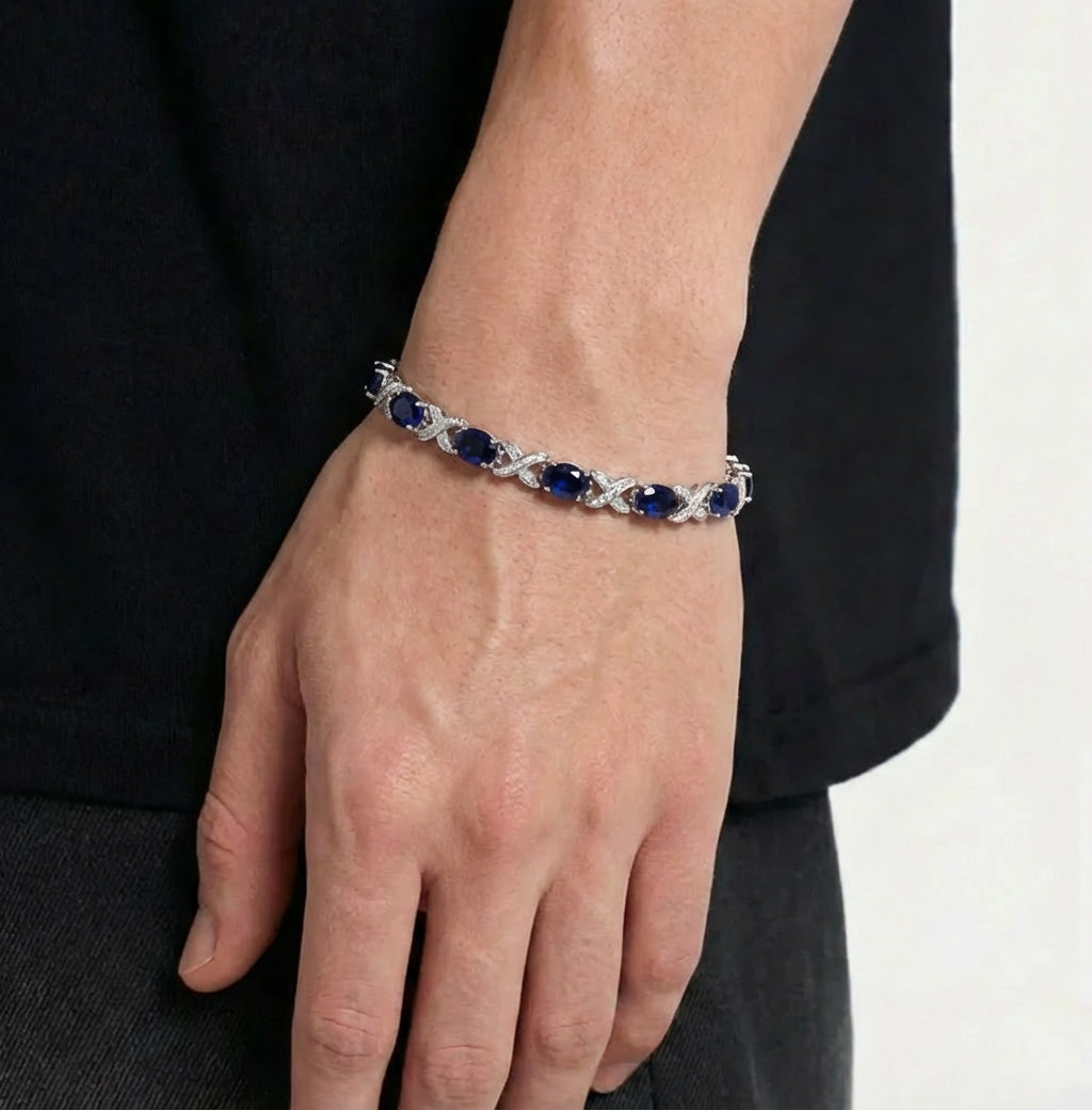 Cross Link Bracelet - Silver/Blue