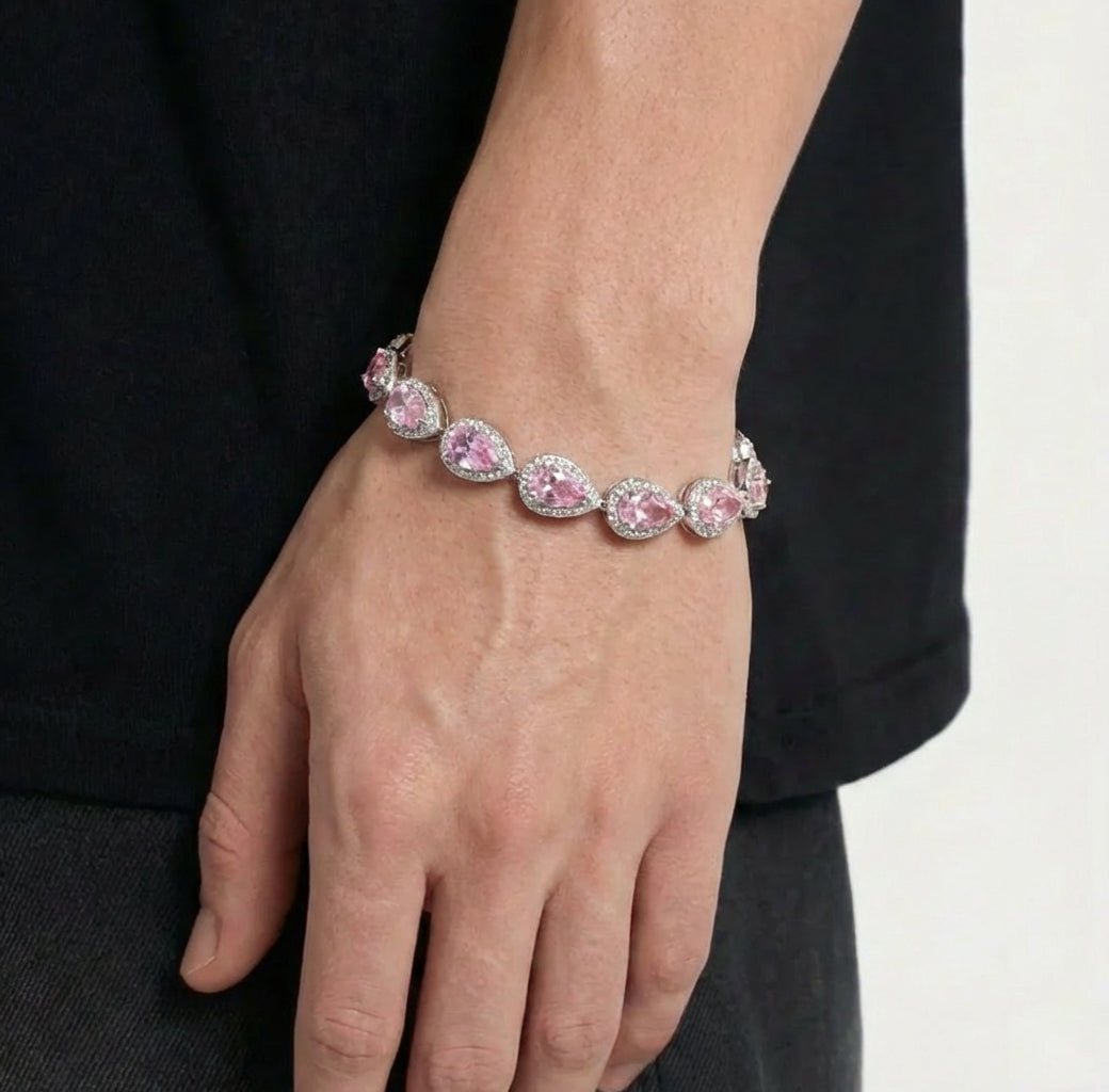 Tear Drop Bracelet - Silver/Pink