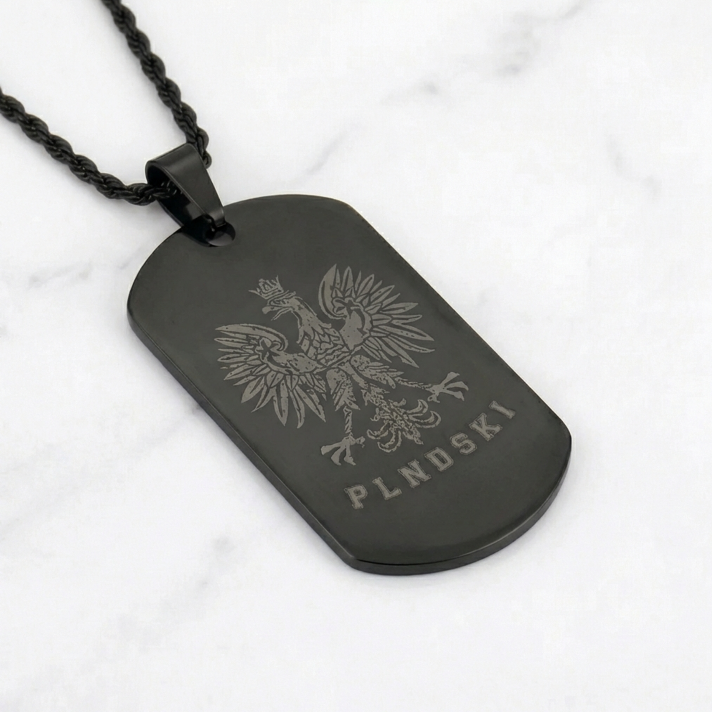 Poland Eagle Engraved Necklace - Black