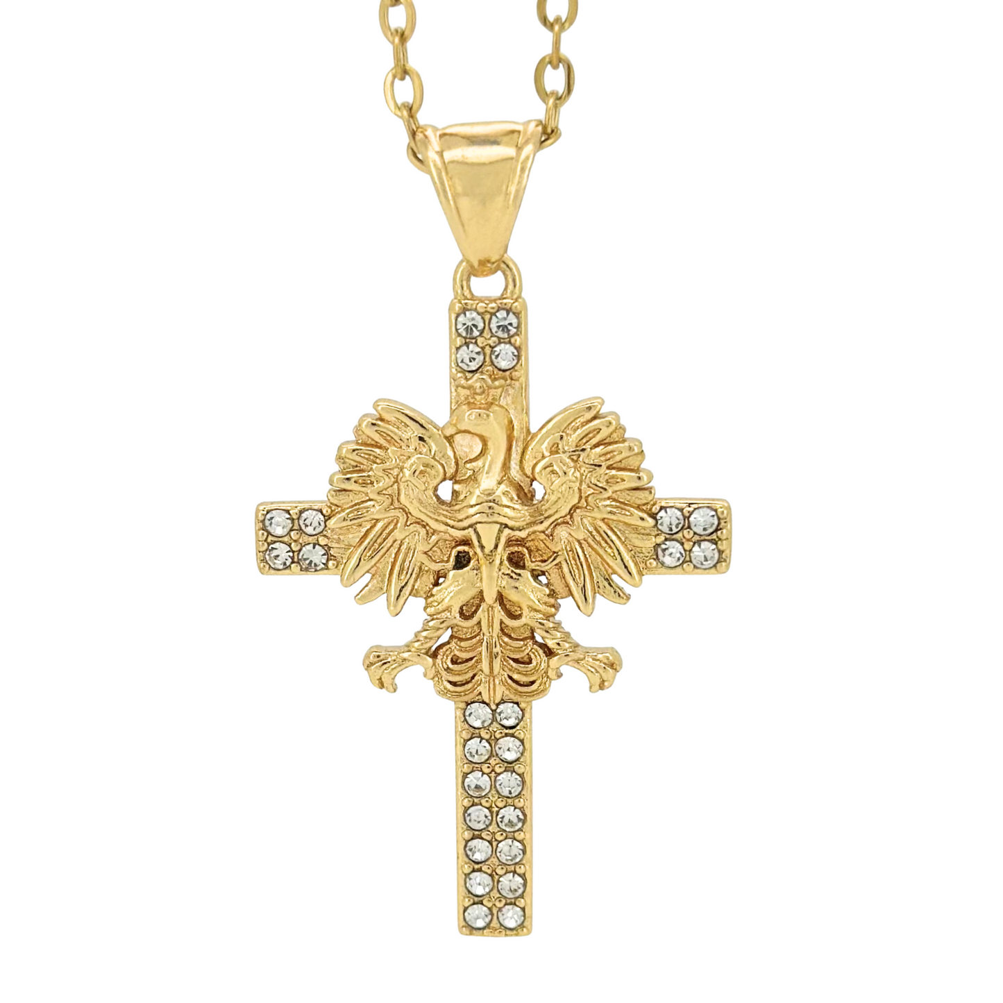 PLNDSKI Iced Cross Eagle Necklace - Gold