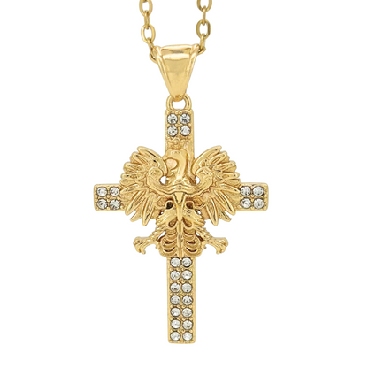 PLNDSKI Iced Cross Eagle Necklace - Gold
