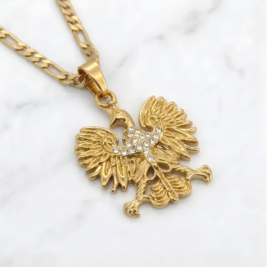 Poland Iced Eagle Pendant Necklace v2.0 - Gold