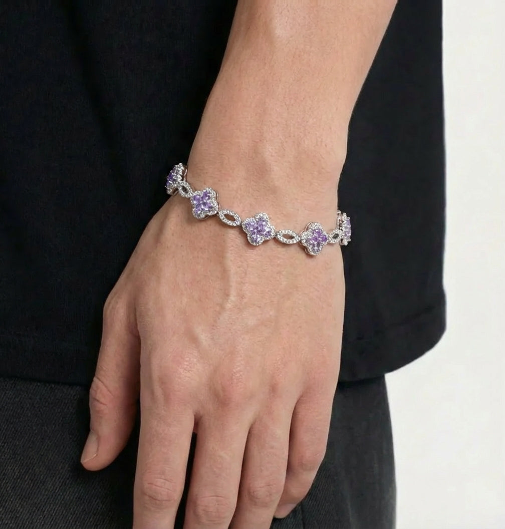 Clover Bracelet - Silver/Purple