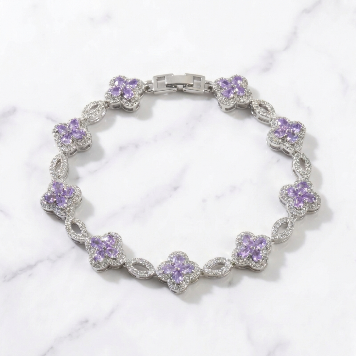 Clover Bracelet - Silver/Purple