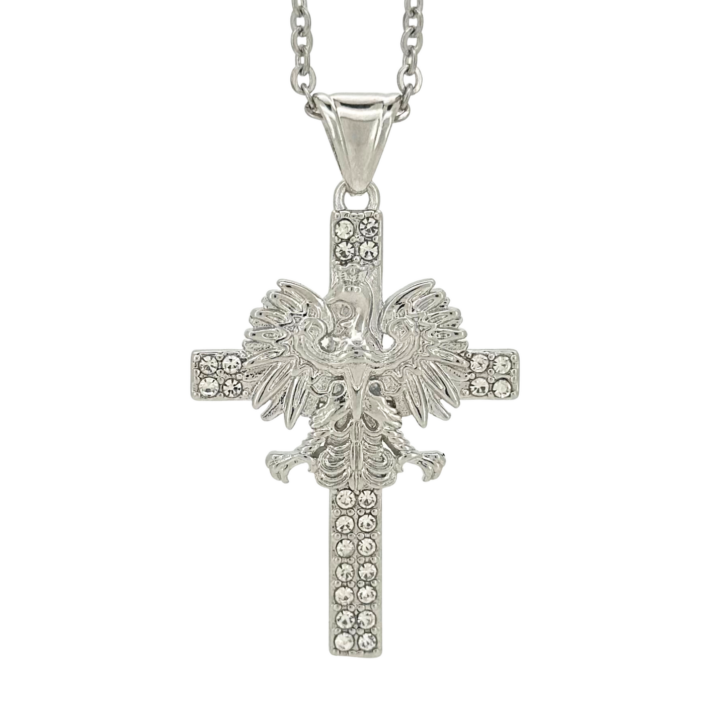 PLNDSKI Iced Cross Eagle Necklace - Silver