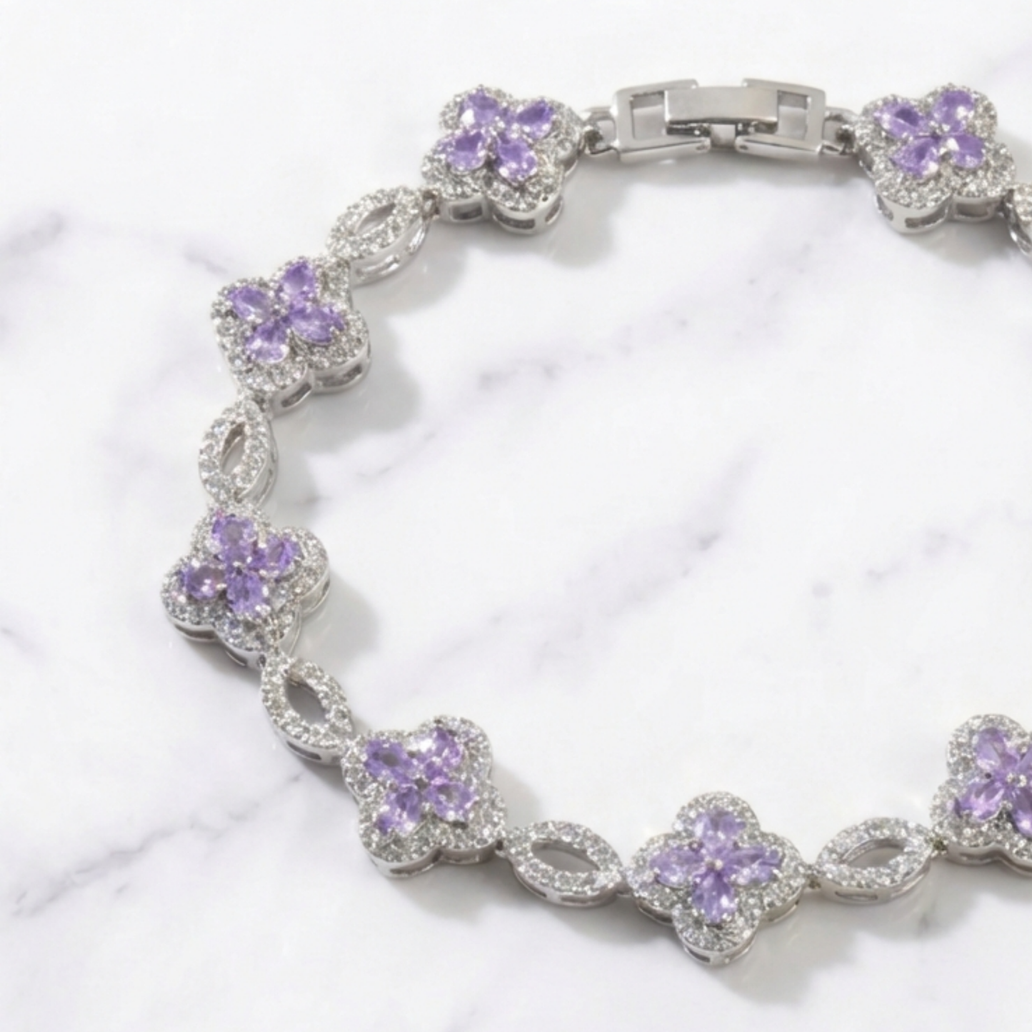 Clover Bracelet - Silver/Purple