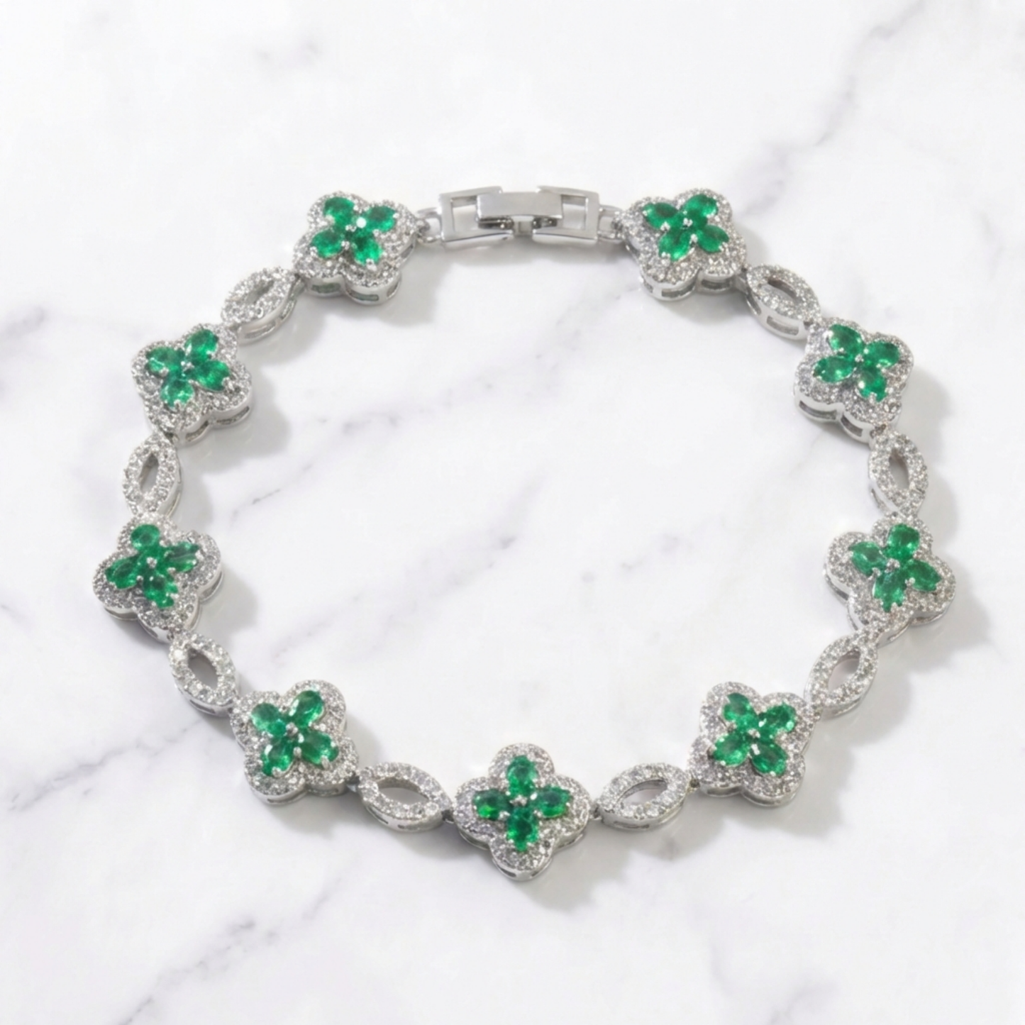 Clover Bracelet - Silver/Green