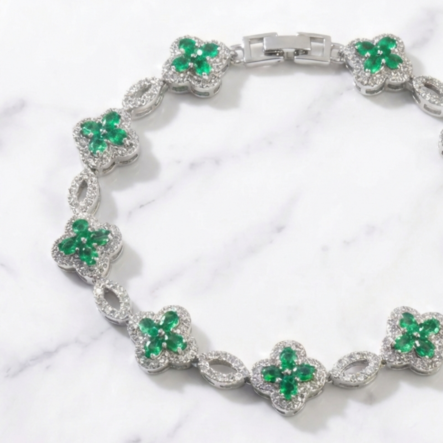 Clover Bracelet - Silver/Green