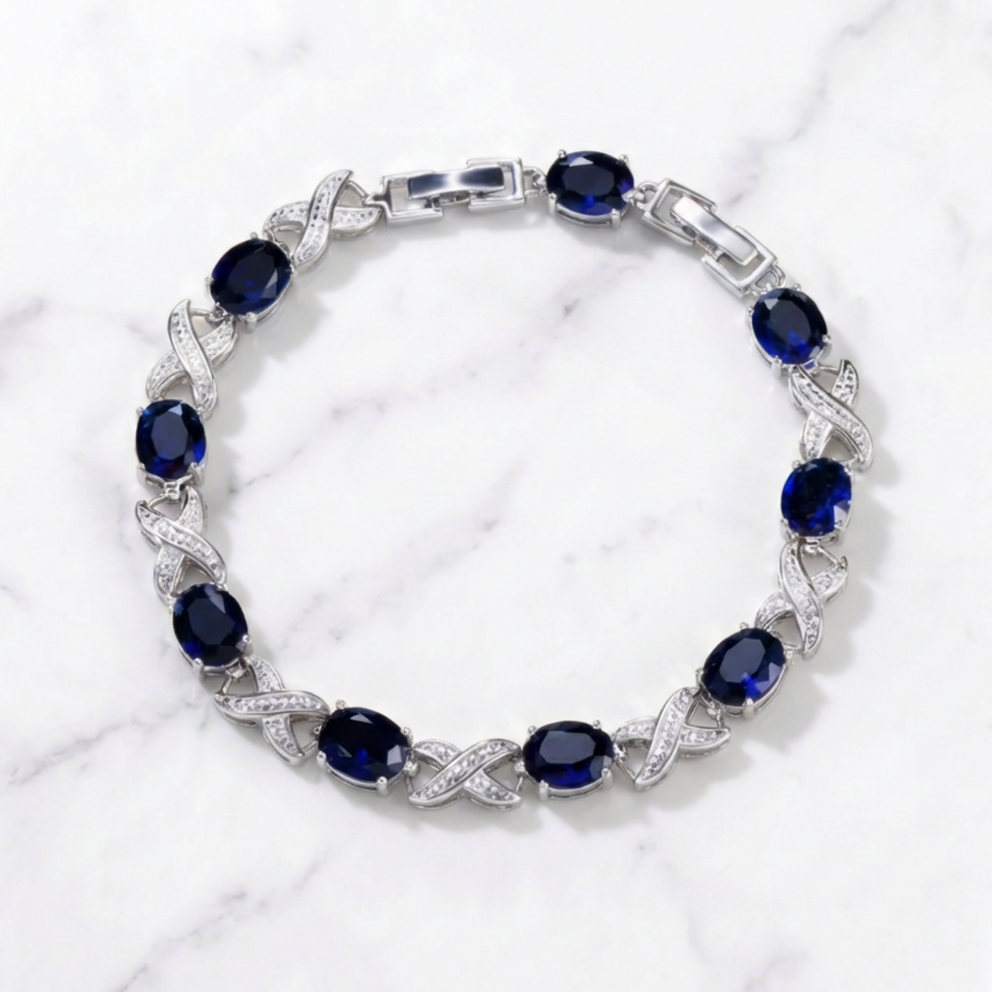 Cross Link Bracelet - Silver/Blue