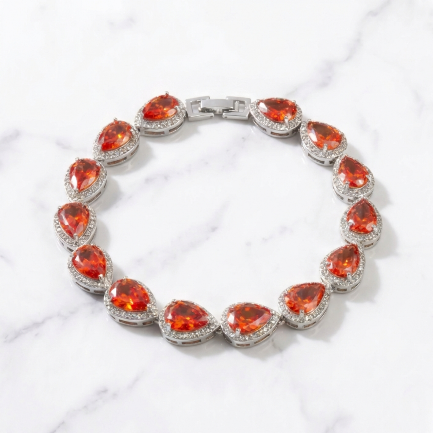 Tear Drop Bracelet - Silver/Red