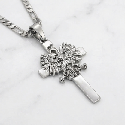 Poland Cross Eagle Necklace - Silver
