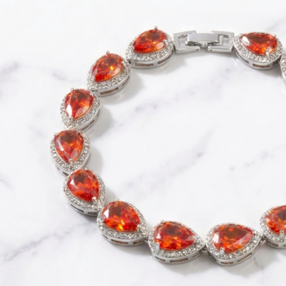 Tear Drop Bracelet - Silver/Red