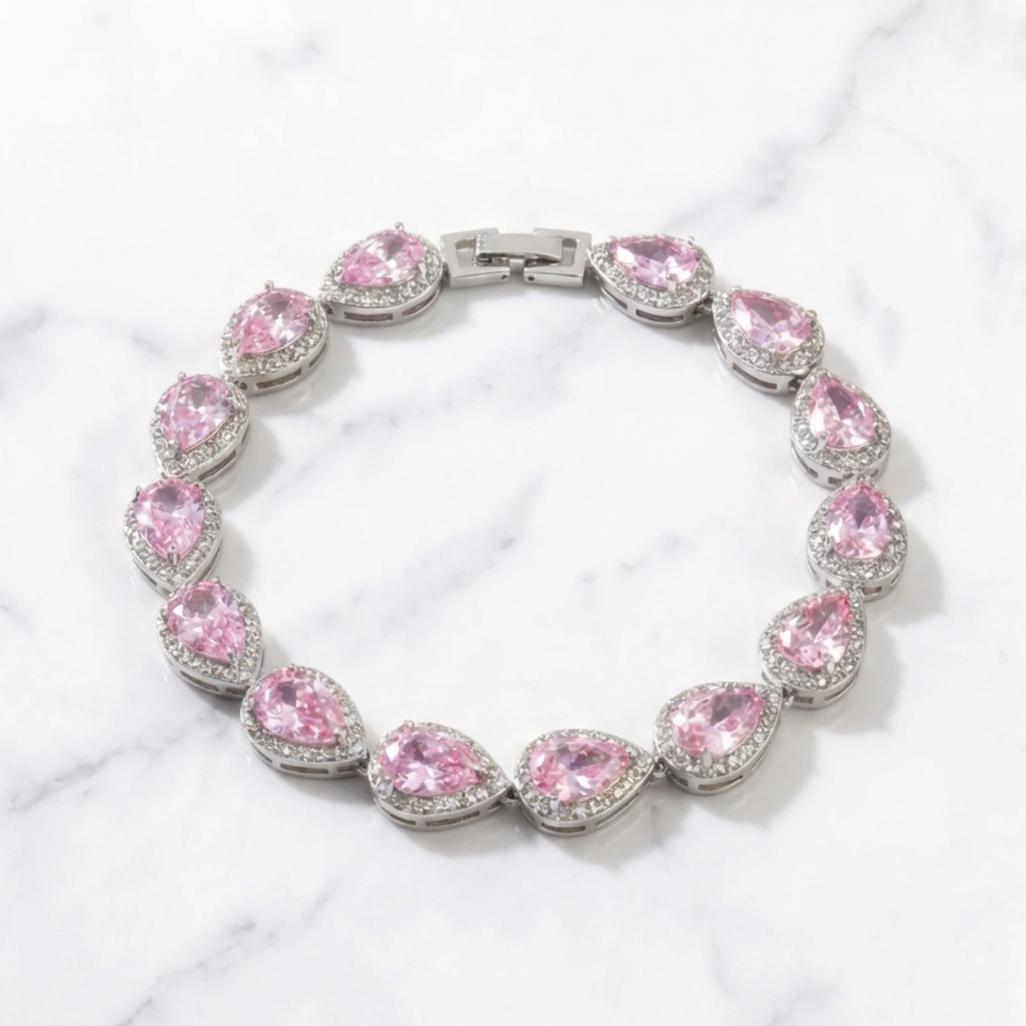 Tear Drop Bracelet - Silver/Pink