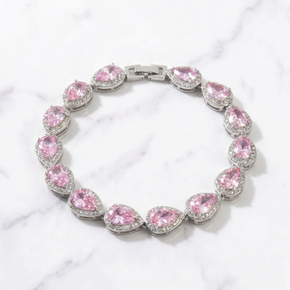 Tear Drop Bracelet - Silver/Pink