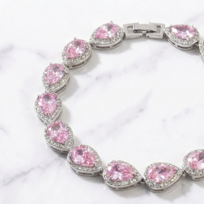 Tear Drop Bracelet - Silver/Pink