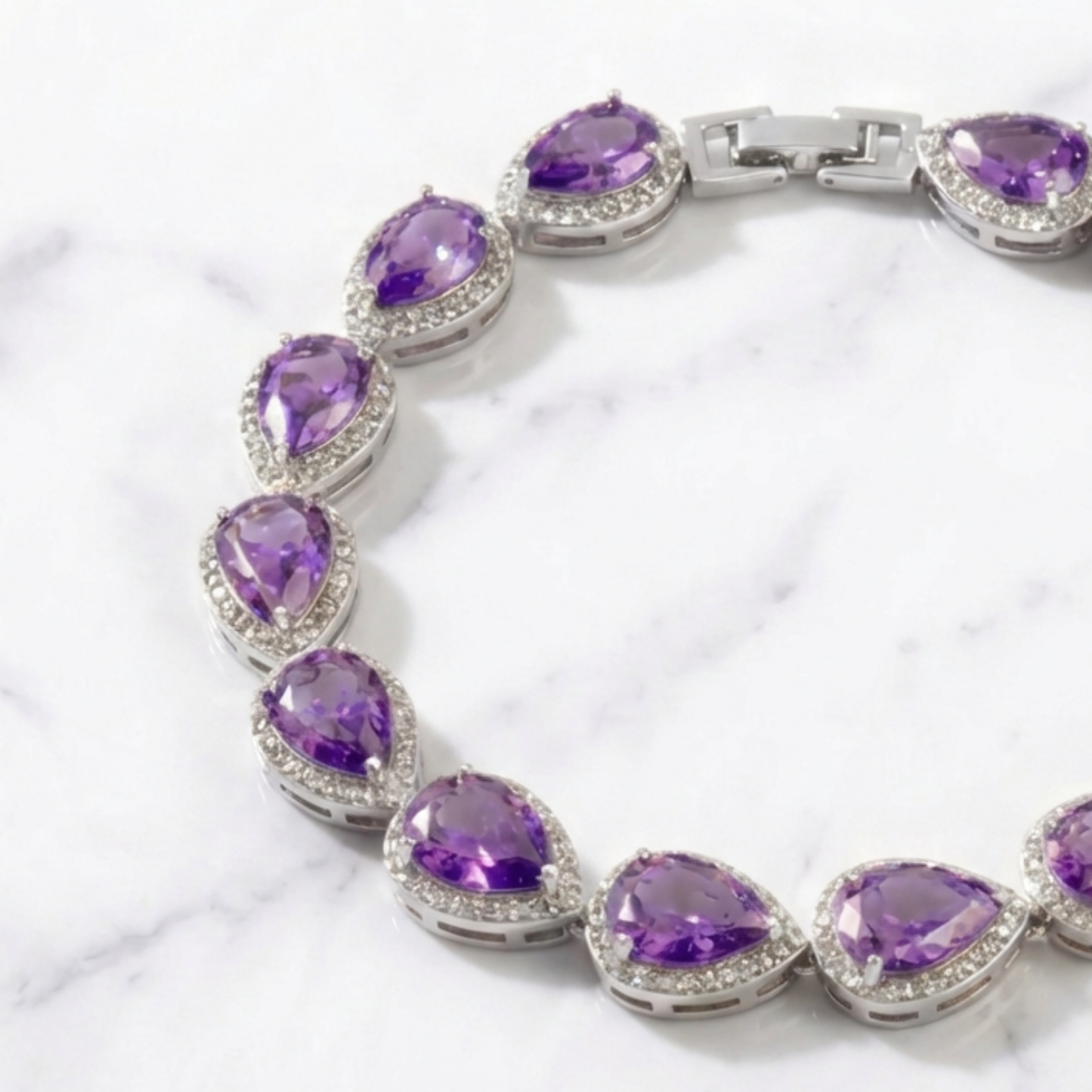 Tear Drop Bracelet - Silver/Purple