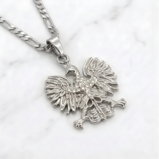 Poland Iced Eagle Pendant Necklace v2.0 - Silver