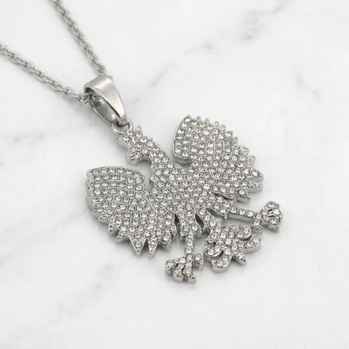 Poland Iced Eagle Necklace - Silver