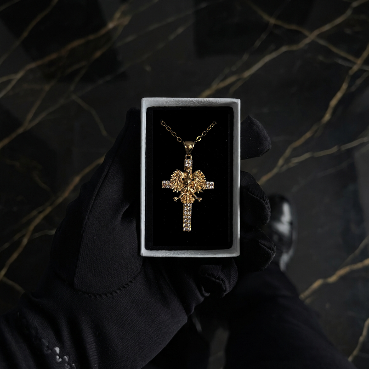 PLNDSKI Iced Cross Eagle Necklace - Gold