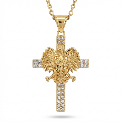 Poland Iced Cross Eagle Necklace - Gold