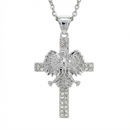 Poland Iced Cross Eagle Necklace - Silver