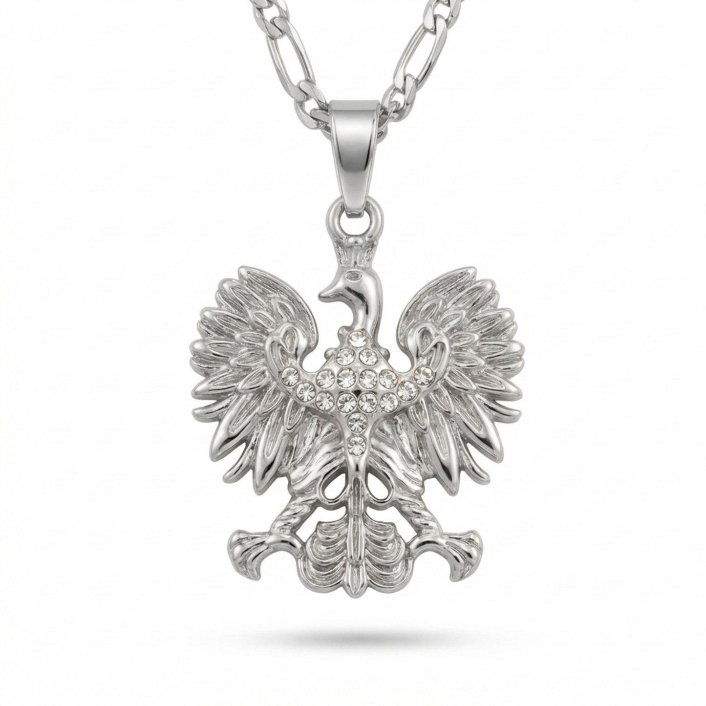 Poland Iced Eagle Pendant Necklace v2.0 - Silver