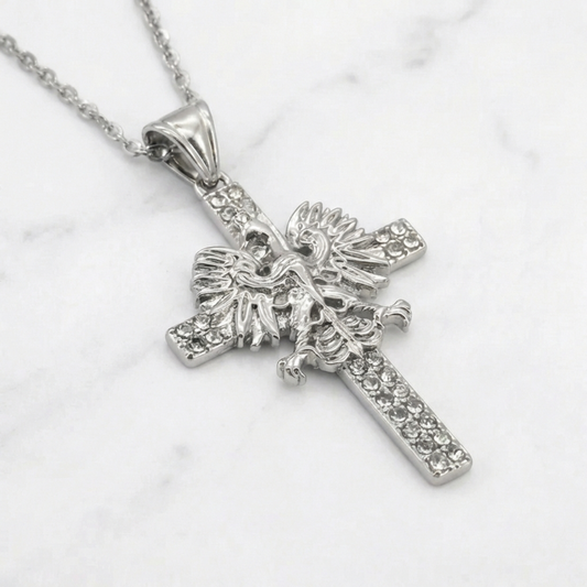 PLNDSKI Iced Cross Eagle Necklace - Silver