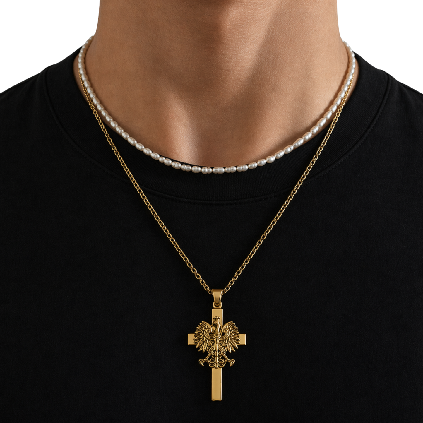 Poland Cross Eagle Necklace - Gold