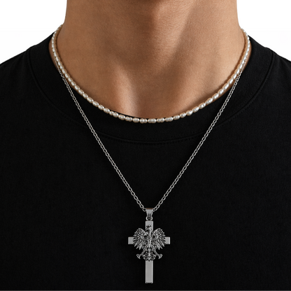 Poland Cross Eagle Necklace - Silver