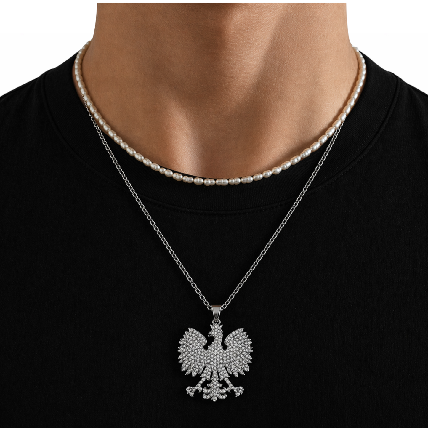 Poland Iced Eagle Necklace - Silver
