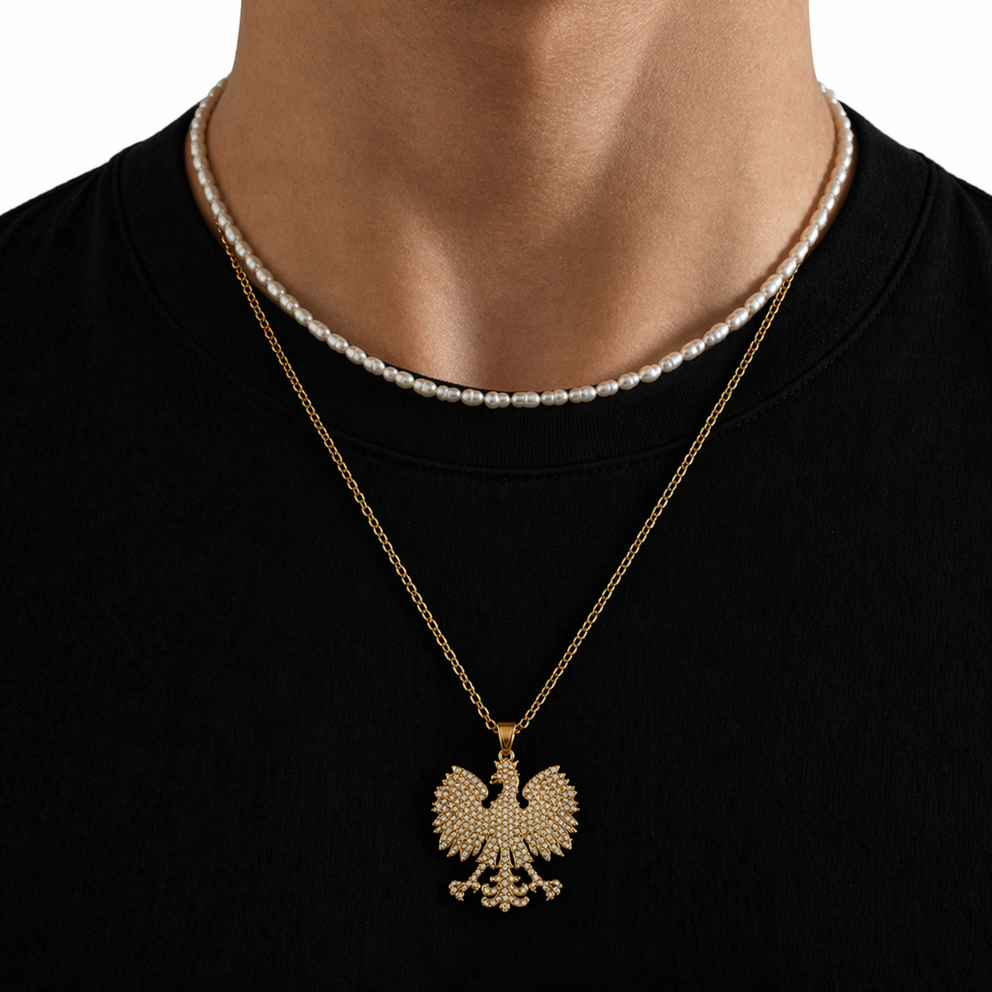 Poland Iced Eagle Necklace - Gold