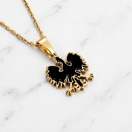 Poland Quartz Eagle Pendant Necklace - Gold/Black