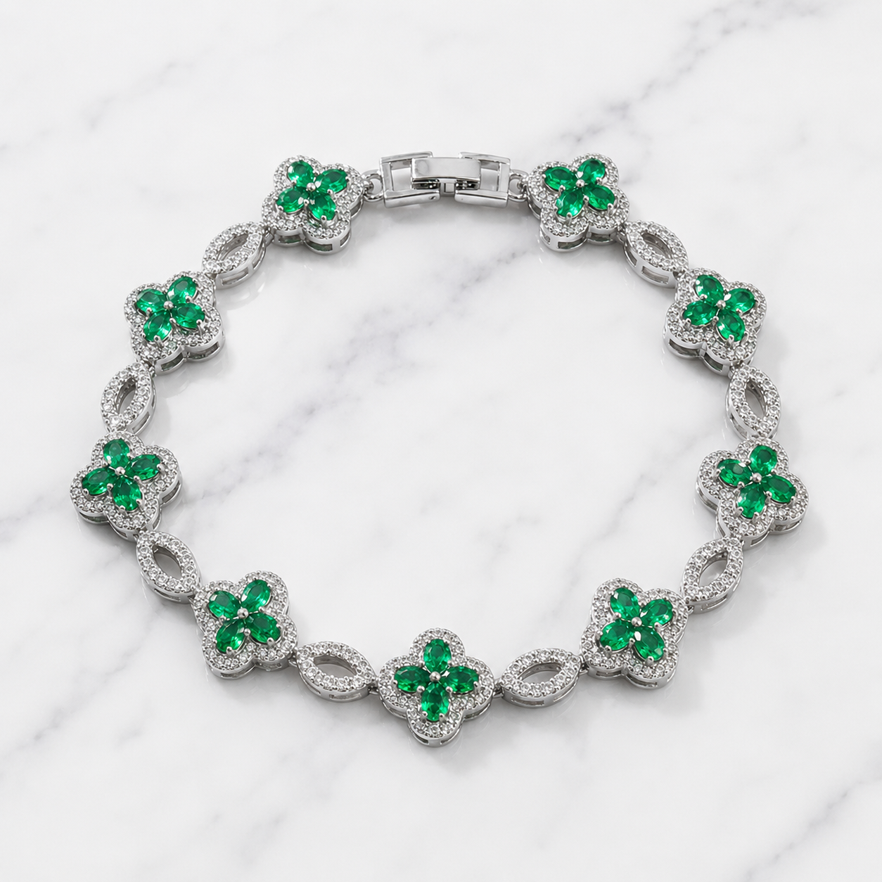 Clover Bracelet - Silver/Green