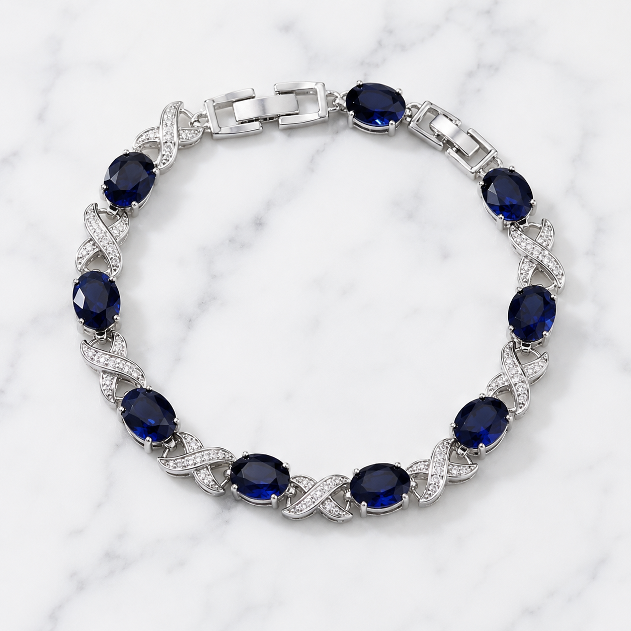Cross Link Bracelet - Silver/Blue