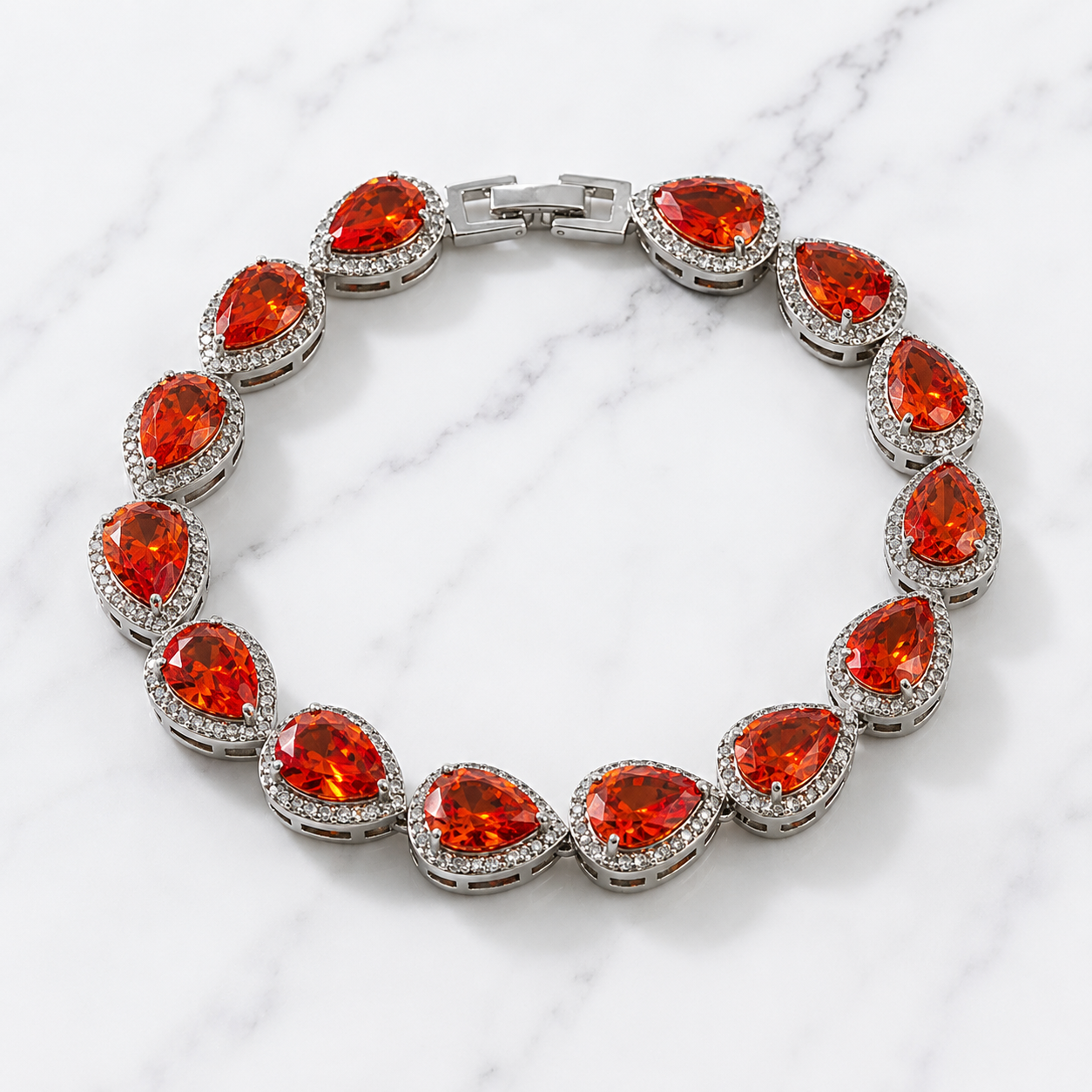 Tear Drop Bracelet - Silver/Red