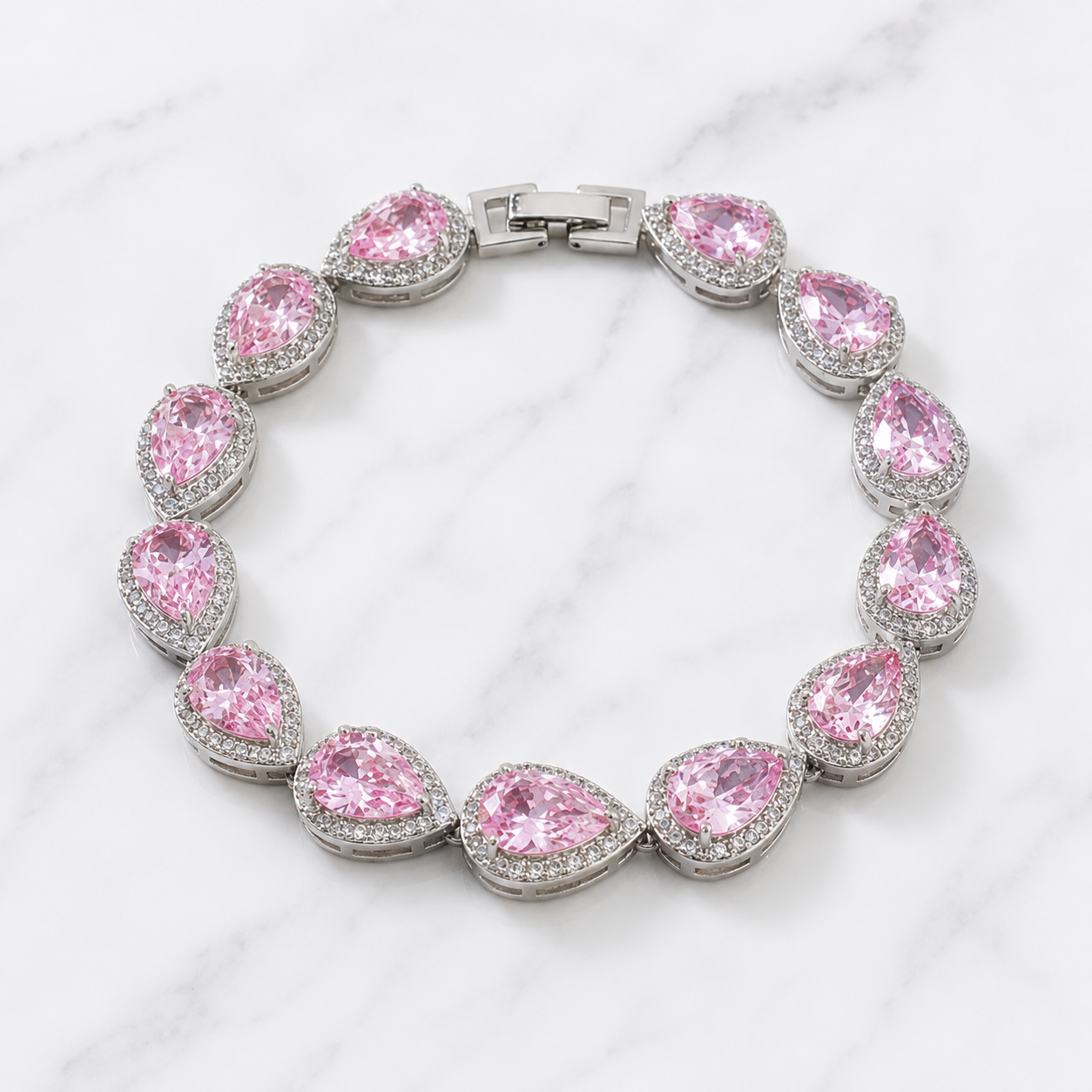 Tear Drop Bracelet - Silver/Pink