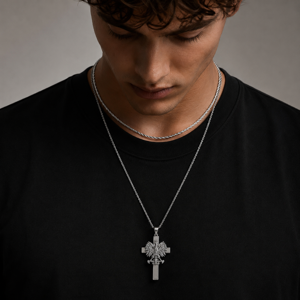 Poland Cross Eagle Necklace - Silver