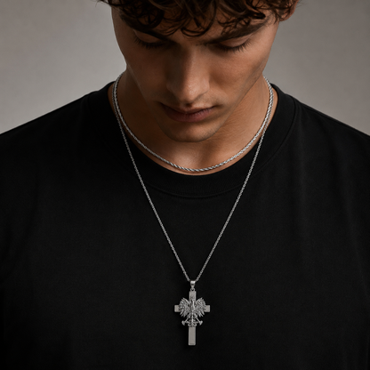 Poland Cross Eagle Necklace - Silver