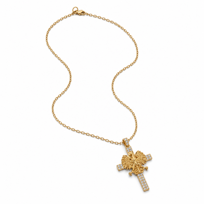 Poland Iced Cross Eagle Necklace - Gold