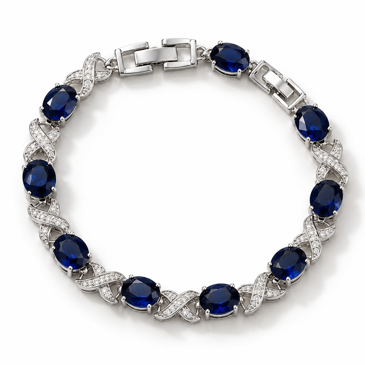 Cross Link Bracelet - Silver/Blue