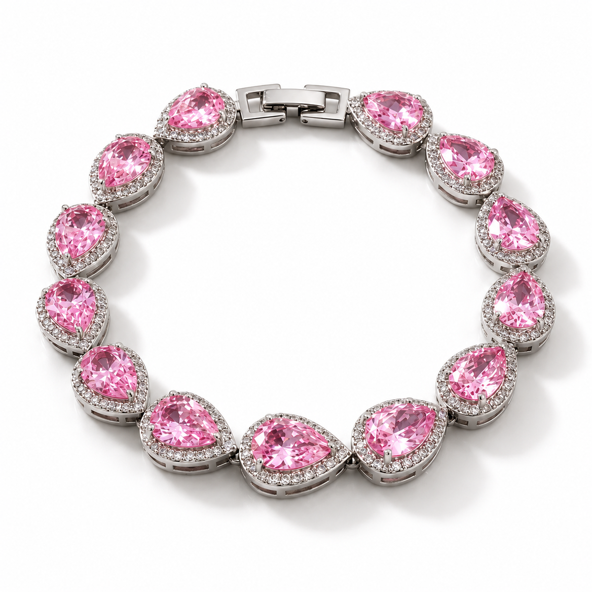 Tear Drop Bracelet - Silver/Pink