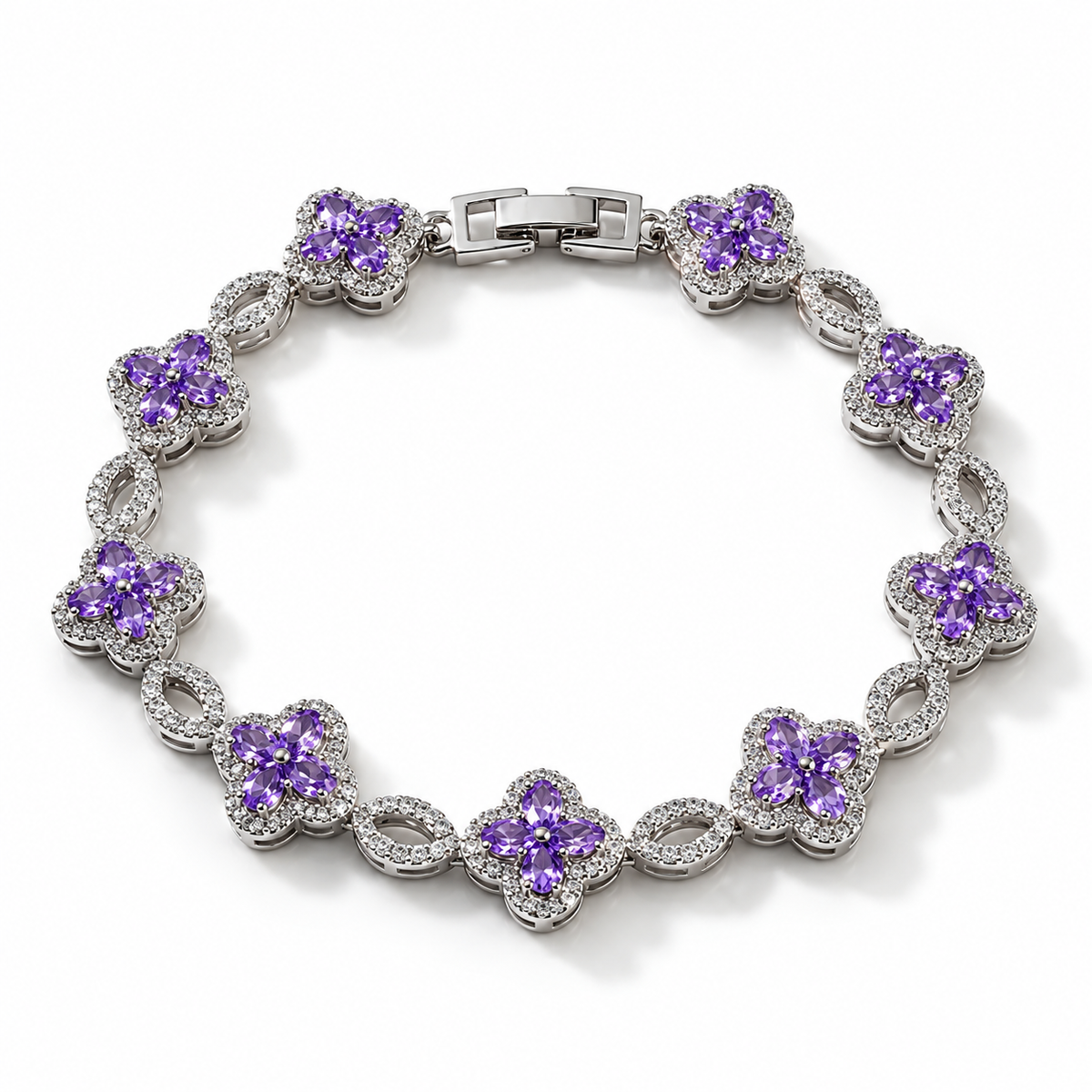 Clover Bracelet - Silver/Purple