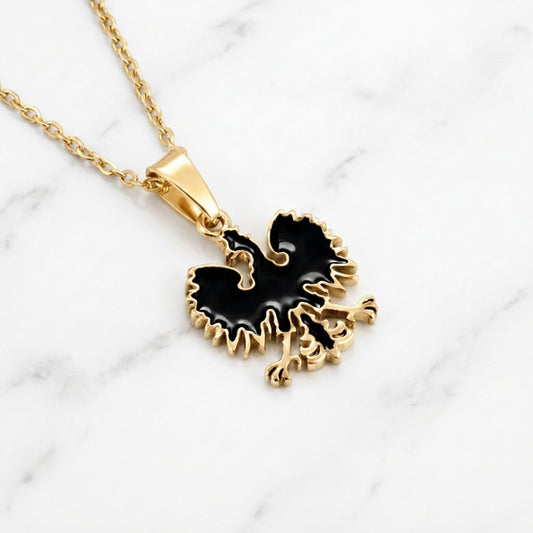Poland Quartz Eagle Pendant Necklace - Gold/Black