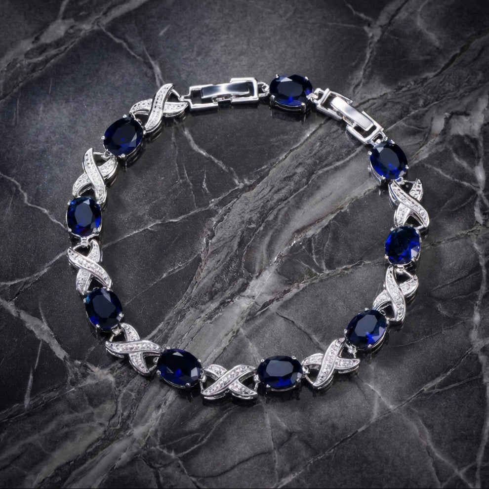 Cross Link Bracelet - Silver/Blue