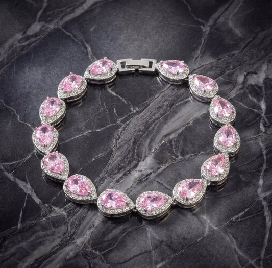 Tear Drop Bracelet - Silver/Pink