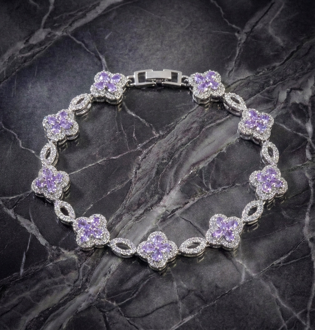 Clover Bracelet - Silver/Purple