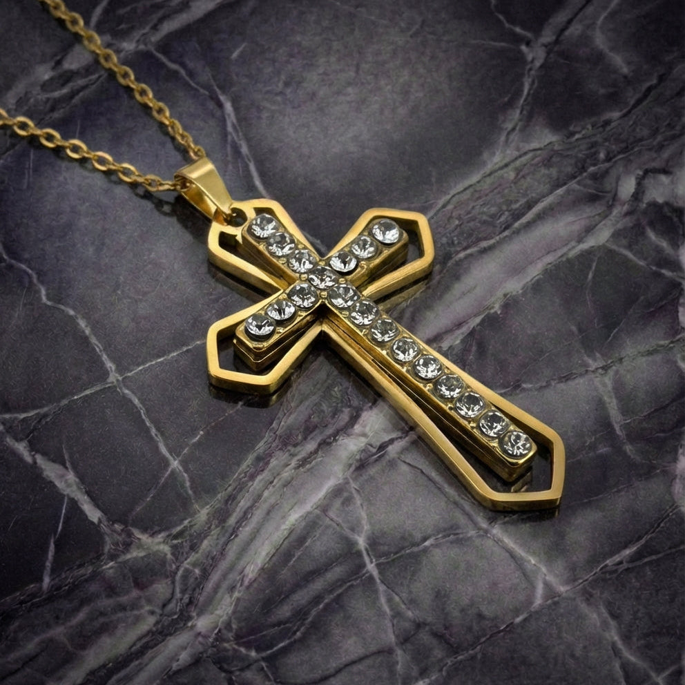 PLNDSKI Cross Gem Necklace - Gold