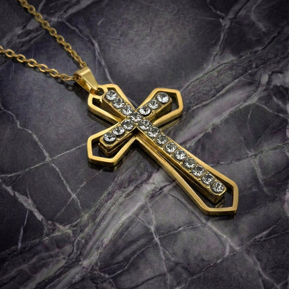 PLNDSKI Cross Gem Necklace - Gold