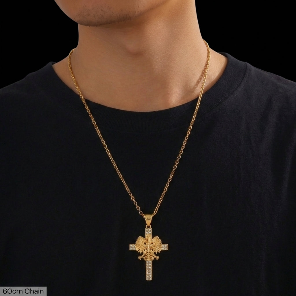 PLNDSKI Iced Cross Eagle Necklace - Gold